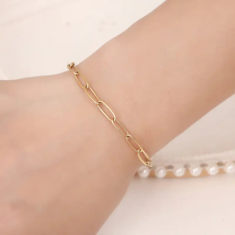 Gold Stainless Steel Oval Chain Bracelet