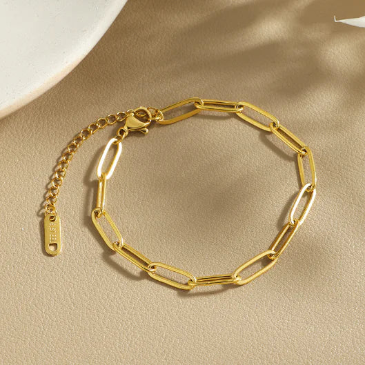 Gold Stainless Steel Oval Chain Bracelet