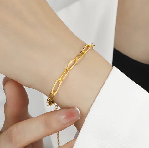 Gold Stainless Steel Oval Chain Bracelet